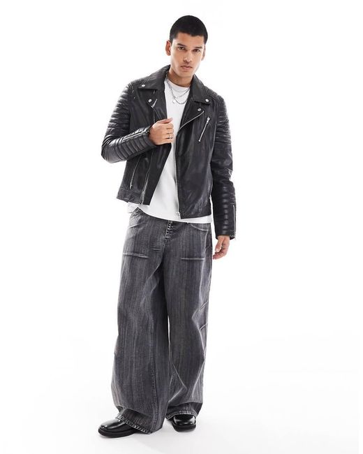 Barney's Originals Gray Real Leather Classic Biker Jacket for men