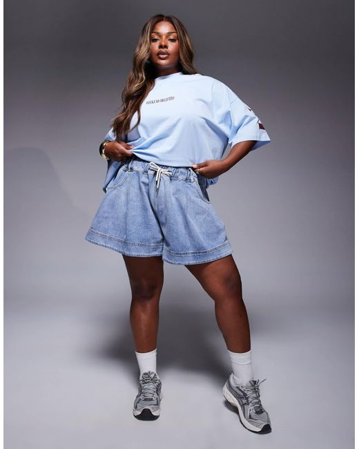 ASOS Blue Curve Drawstring Denim Flippy Short With Heart Pocket