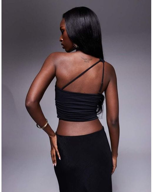 Oh Polly Blue Andi One Shoulder Crop Top