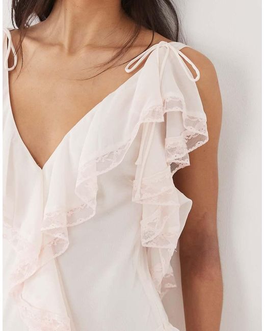For Love & Lemons Pink Juniper Chiffon V-Neck Ruffle Tiered Maxi Dress