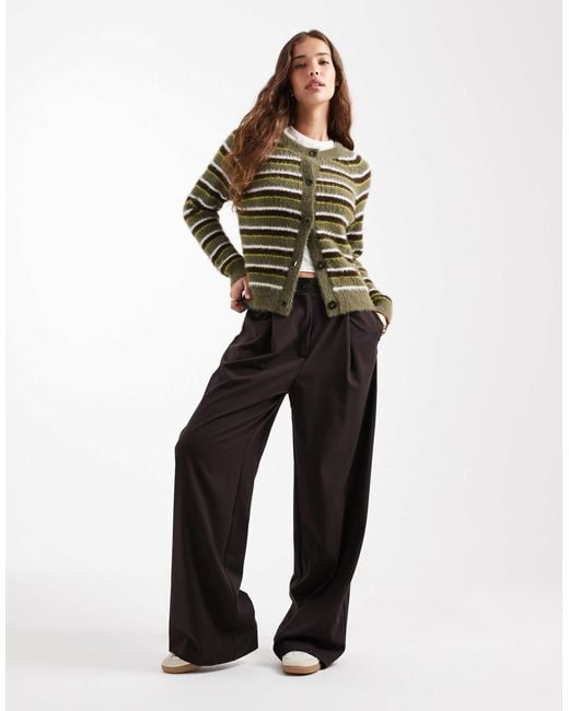 Threadbare Green Crew Neck Fluffy Cardigan