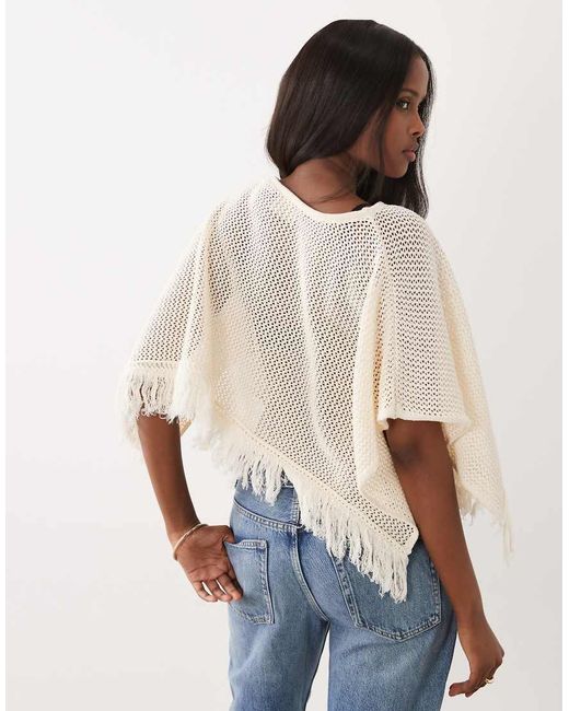 ASOS Blue Open Knit Fringe Cape