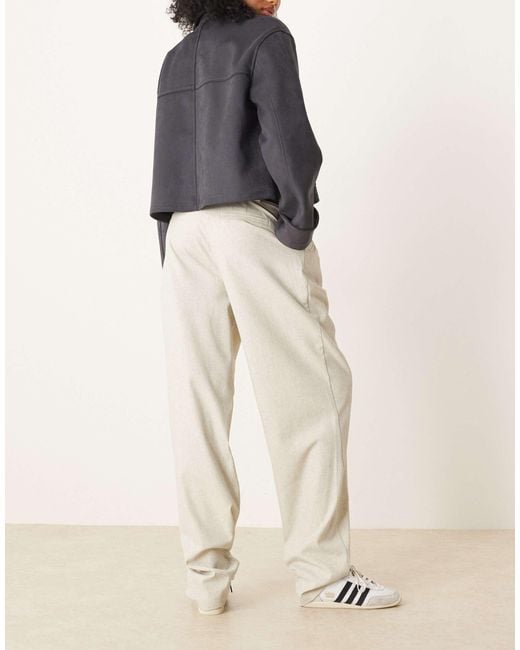 ASOS Natural Tall Tailored Textured Barrel Leg Trousers With Belt