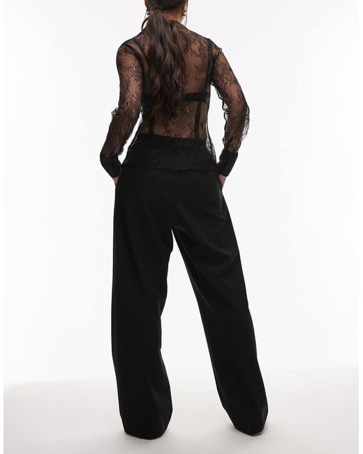 ARKET Black Satin Wide Straight Leg Tailored Trousers With Elasticated Waist