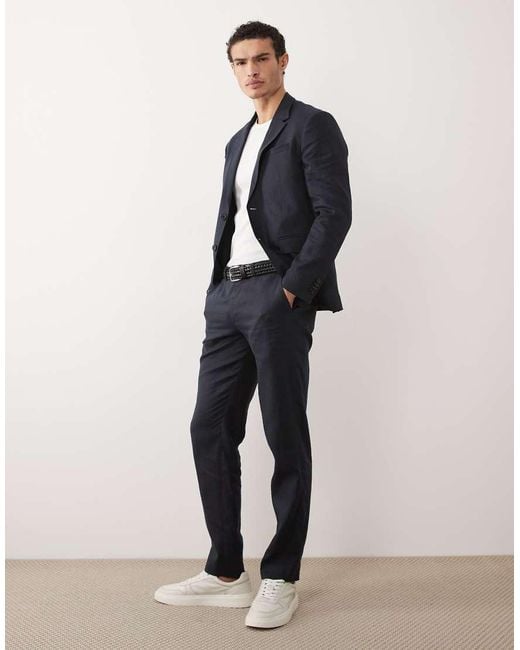 Jack & Jones Blue Premium Co-ord Pure Linen Slim Suit Trousers for men