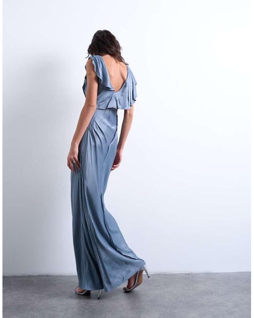 TOPSHOP Blue Raw Seemed Frill Maxi Dress