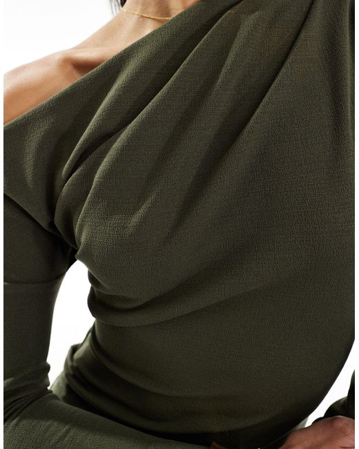 ASOS Green Long Sleeve Drape Detail Midi Dress