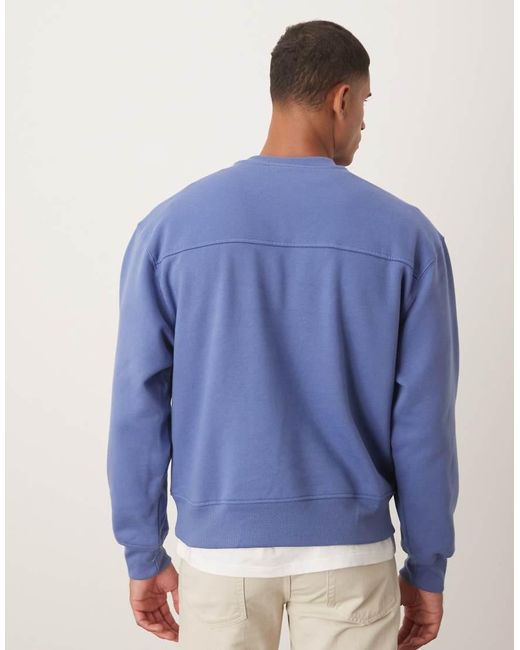 ASOS Blue Relaxed Drop Shoulder Sweatshirt With Woven Label Detail for men