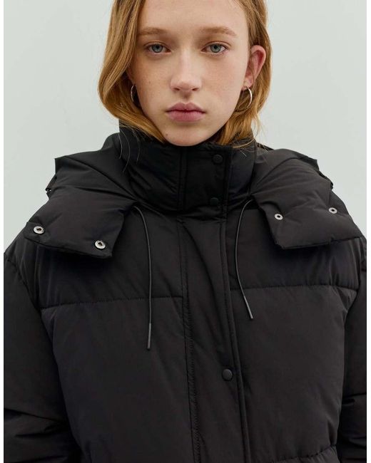 Pull&Bear Black Long Puffer Jacket