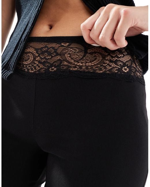 Pull&Bear Black Lace Trim Flare Trouser