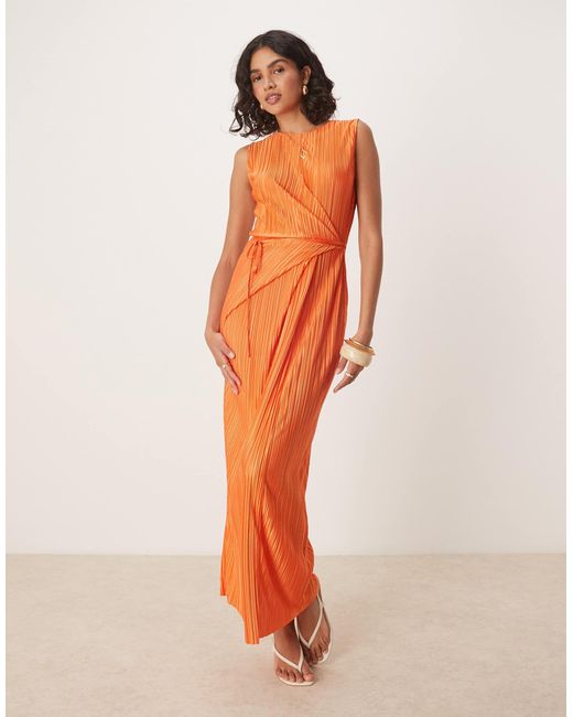 ASOS Orange – ärmelloses, plissiertes maxi-wickelkleid