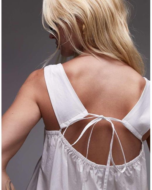 TOPSHOP Gray Poplin Sundress With Gathered Dress
