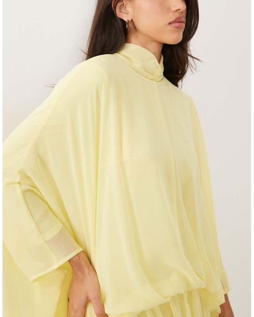 DASKA Yellow Chiffon High Neck Blousson Maxi Dress