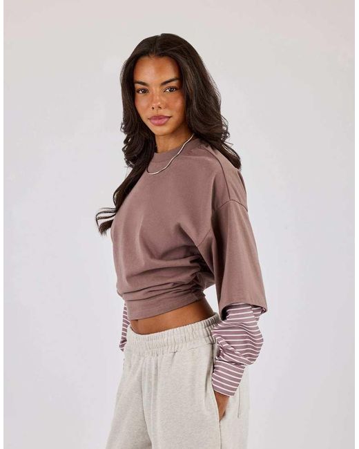 CERNUCCI Brown Cropped Oversized T-Shirt With Layered Shirt