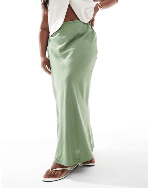 ASOS Green Asos Design Curve Linen Blend Bias Maxi Skirt
