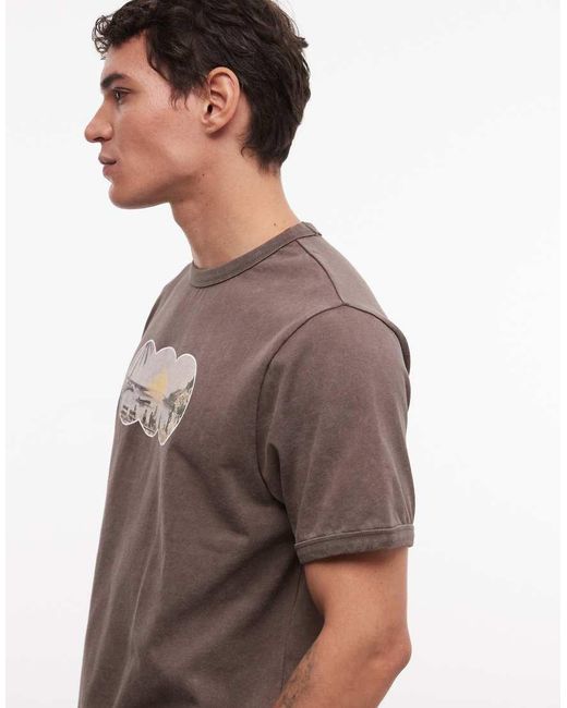 ASOS Brown Heavyweight Boxy Oversized T-shirt With Beach Front Graphic for men