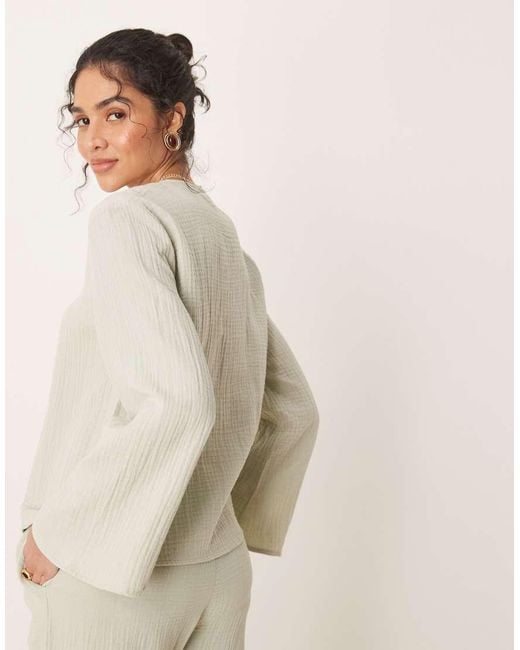 Jdy Natural Tie Front Cheesecloth Shirt Co-ord