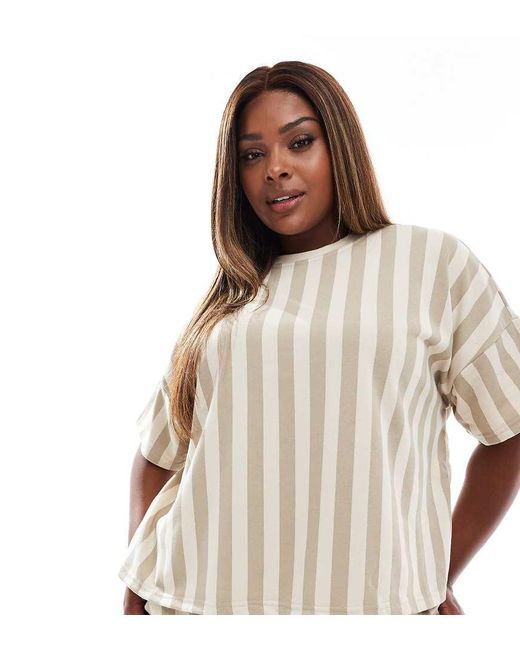 Pieces Plus Natural Pieces Curve Striped Short Sleeve Sweatshirt Co-Ord