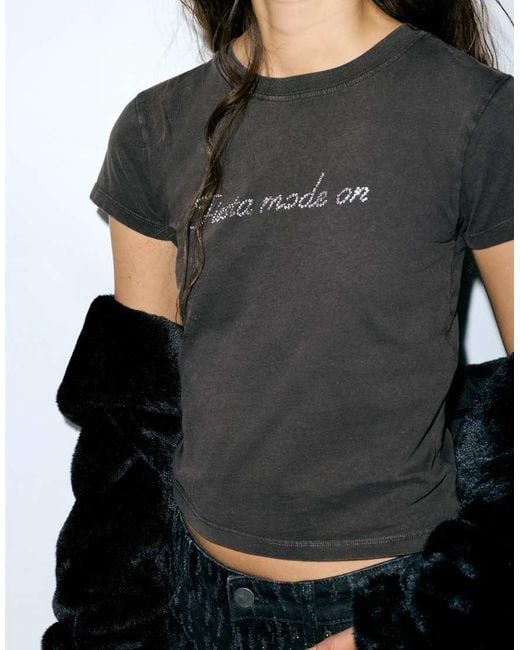 Pull&Bear Black T-shirt With Rhinestones