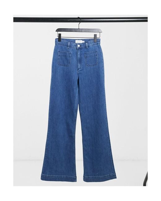 & Other Stories Blue Cotton High Waist Flare Jeans