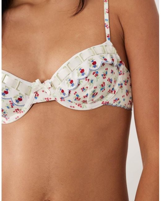 For Love & Lemons Brown Cherry Mae Ribbon Detail Bikini Top