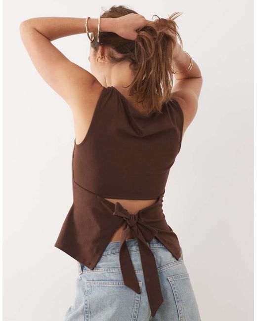 ASOS Blue Slash Neck Tie Back Tank Top