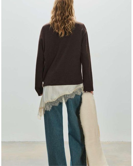 Pull&Bear Brown Combined Lace T-Shirt