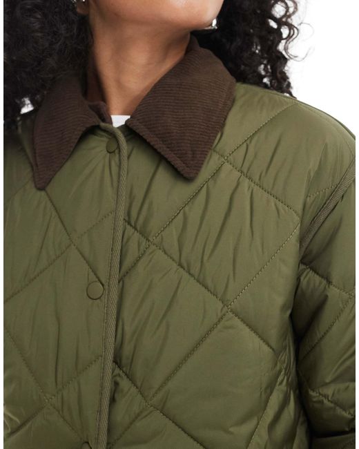 New Look Green Corduroy Collar Quilted Jacket