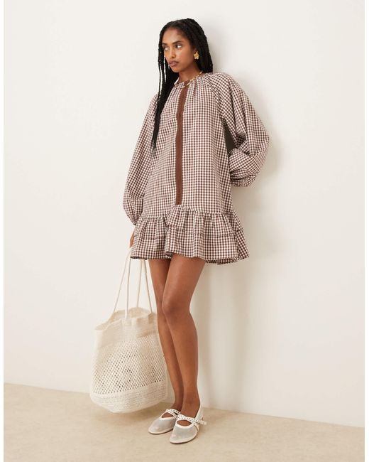 ASOS Natural Drop Waist Frill Detail With Lace Trim Mini Dress