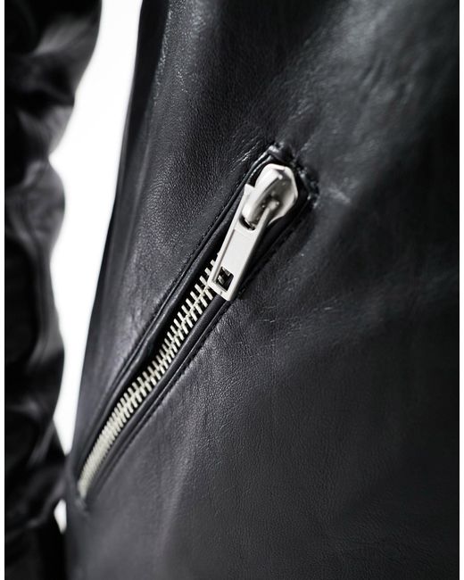 Barney's Originals Blue Real Leather Harrington Jacket With Zip Pockets for men