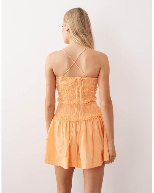 ASOS Orange Crinkle Mini Sundress With Shirred Dropped Waist