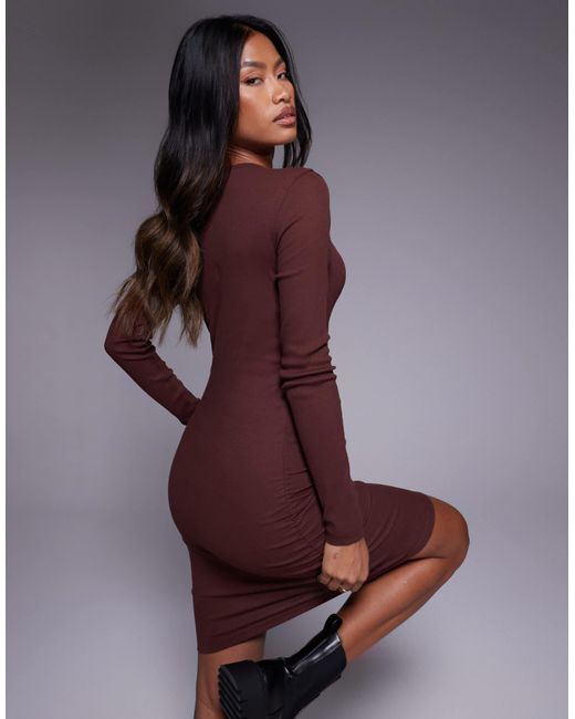 ASOS Brown – gerafftes und geripptes minikleid