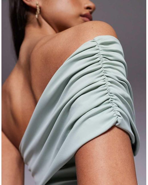 The Frolic Gray Exclusive Slinky Fold Over Asymmetric Off Shoulder Top