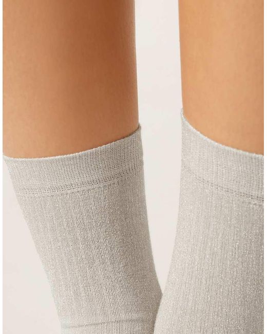 Calzedonia White Glitter Ribbed Socks