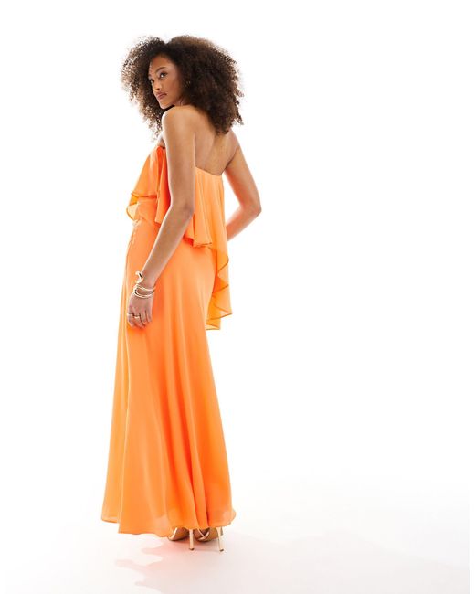 Vestito lungo a fascia con doppio strato taglio sbieco acceso di ASOS in Orange