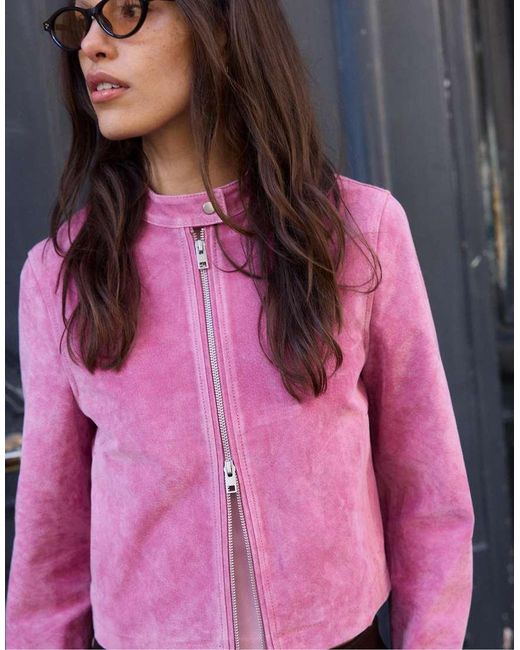 Stradivarius Bikerjack Van Leer in het Pink