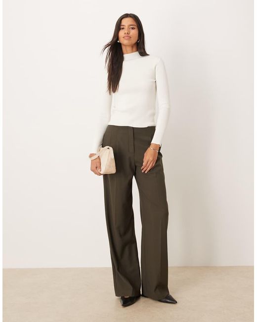 Mango White High Neck Knitted Long Sleeve Top
