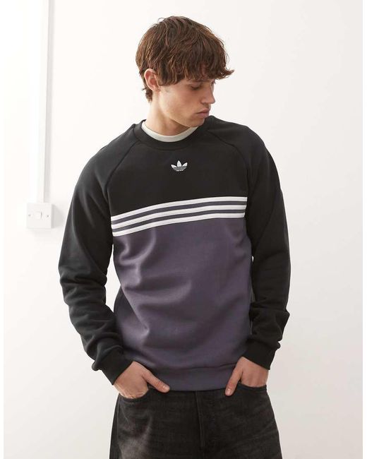Adidas Originals Gray Chest Stripes Crewneck Sweatshirt for men