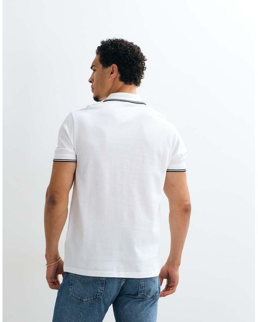 Barbour White Evan Short Sleeve Tipped Polo Shirt for men