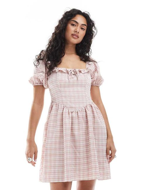 Vestito Corto A Quadri Con Dettaglio Stile Corsetto di New Look in White