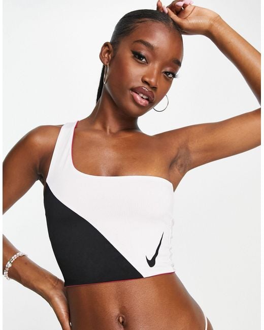 Nike White Nike – swimming – icon – 3-in-1-bikinioberteil mit farbblock-design