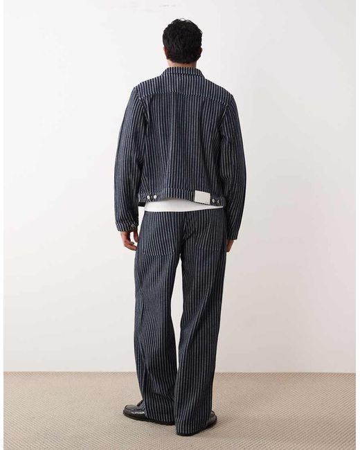 ASOS Blue Loose Straight Leg Pinstripe Jeans With Pleats for men