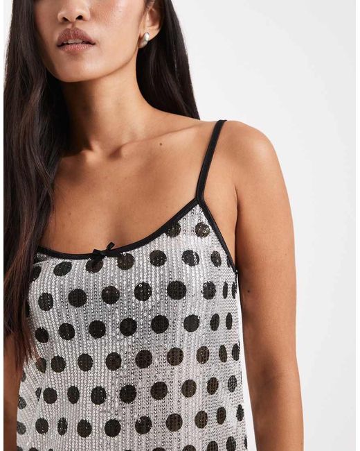 Collusion White Sheer Sequin Polka Dot Awkward Length Strappy Dress