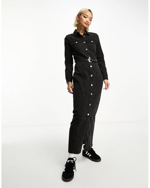 Robe longue en jean avec ceinture ONLY en coloris Black