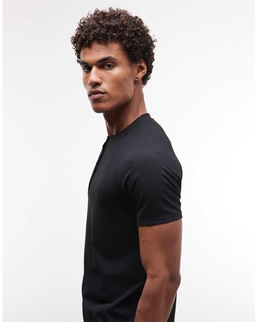 4505 Black Lightweight Performance Waffle Henley T-shirt With Quick Dry for men