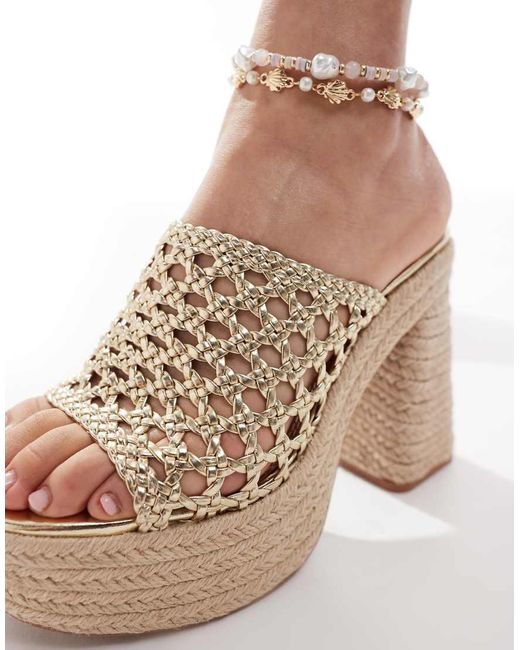 Bershka Natural Espadrille Platform Heeled Sandals