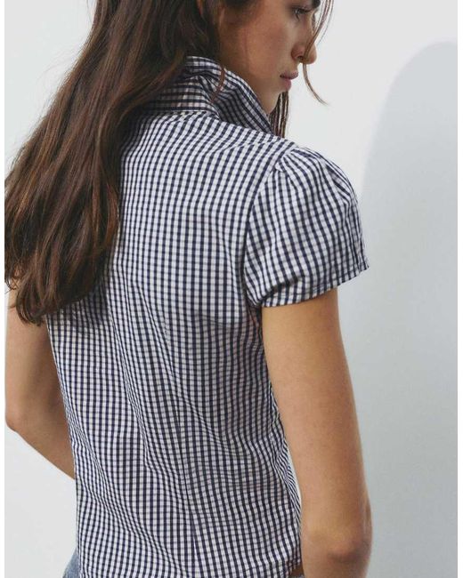 Pull&Bear Blue Gathered Short Sleeve Shirt