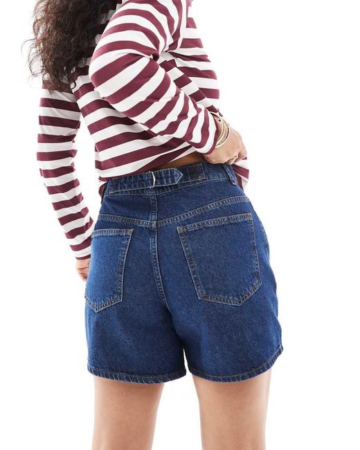 Pantalones Cortos Dad Azul Añil Con Cintura Entallada De ASOS de color Blue