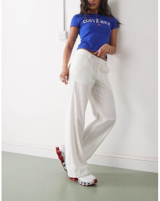 Collusion White 90s Low Rise Relaxed Trouser With Linen