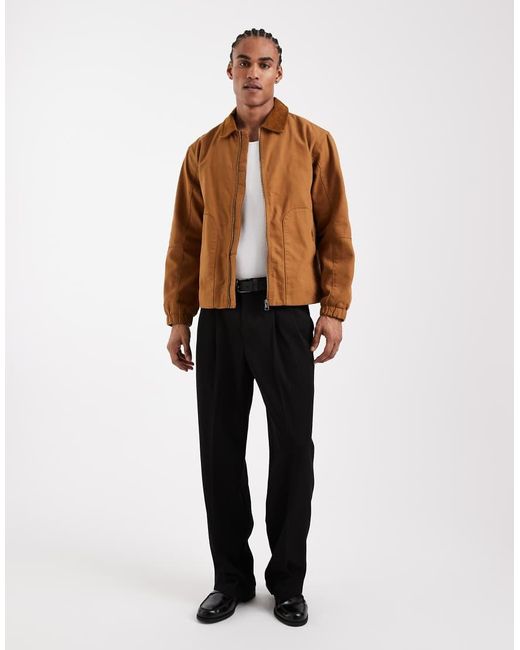 Only & Sons Brown Heavyweight Barn Jacket With Cord Collar for men